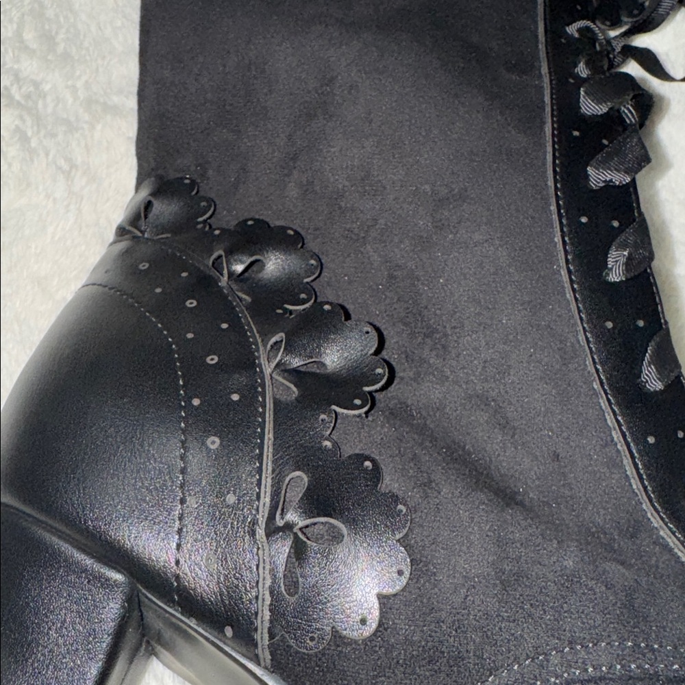 Victorian Boots Lace Up Renaissance Goth Vintage Ruffles  Mid Heels Granny - Picture 6 of 13